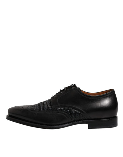 Dolce &amp; Gabbana Zwarte Leren Derby Wingtip Veterschoenen Formele Kleding