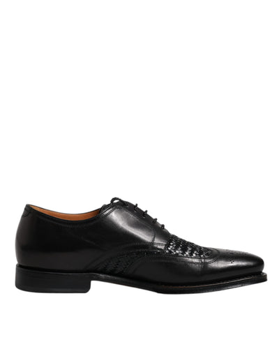 Dolce &amp; Gabbana Zwarte Leren Derby Wingtip Veterschoenen Formele Kleding
