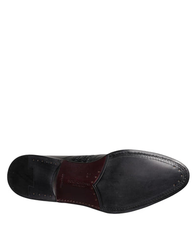 Dolce &amp; Gabbana Zwarte Leren Derby Wingtip Veterschoenen Formele Kleding