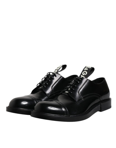 Dolce &amp; Gabbana Zwarte Patent Leather Derby Veterschoenen Formele Kleding