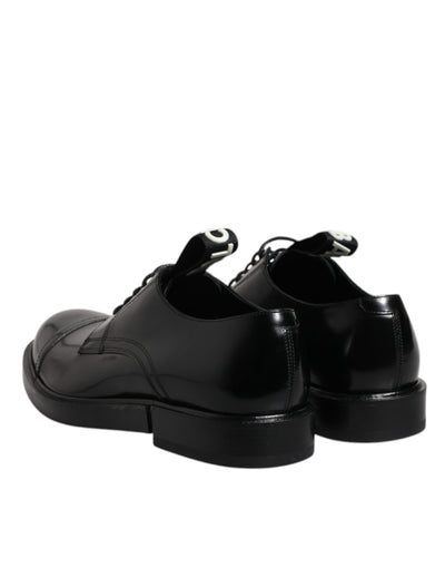 Dolce &amp; Gabbana Zwarte Patent Leather Derby Veterschoenen Formele Kleding