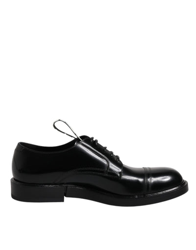 Dolce &amp; Gabbana Zwarte Patent Leather Derby Veterschoenen Formele Kleding