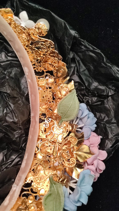Dolce &amp; Gabbana Gouden Kristal Paarse Hortensia Hoofdband Kroon Diadeem