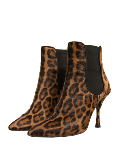 Dolce &amp; Gabbana Bruine Luipaard Leren Stretch Hakken Laarzen