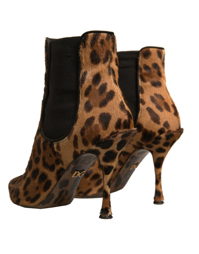 Dolce &amp; Gabbana Bruine Luipaard Leren Stretch Hakken Laarzen