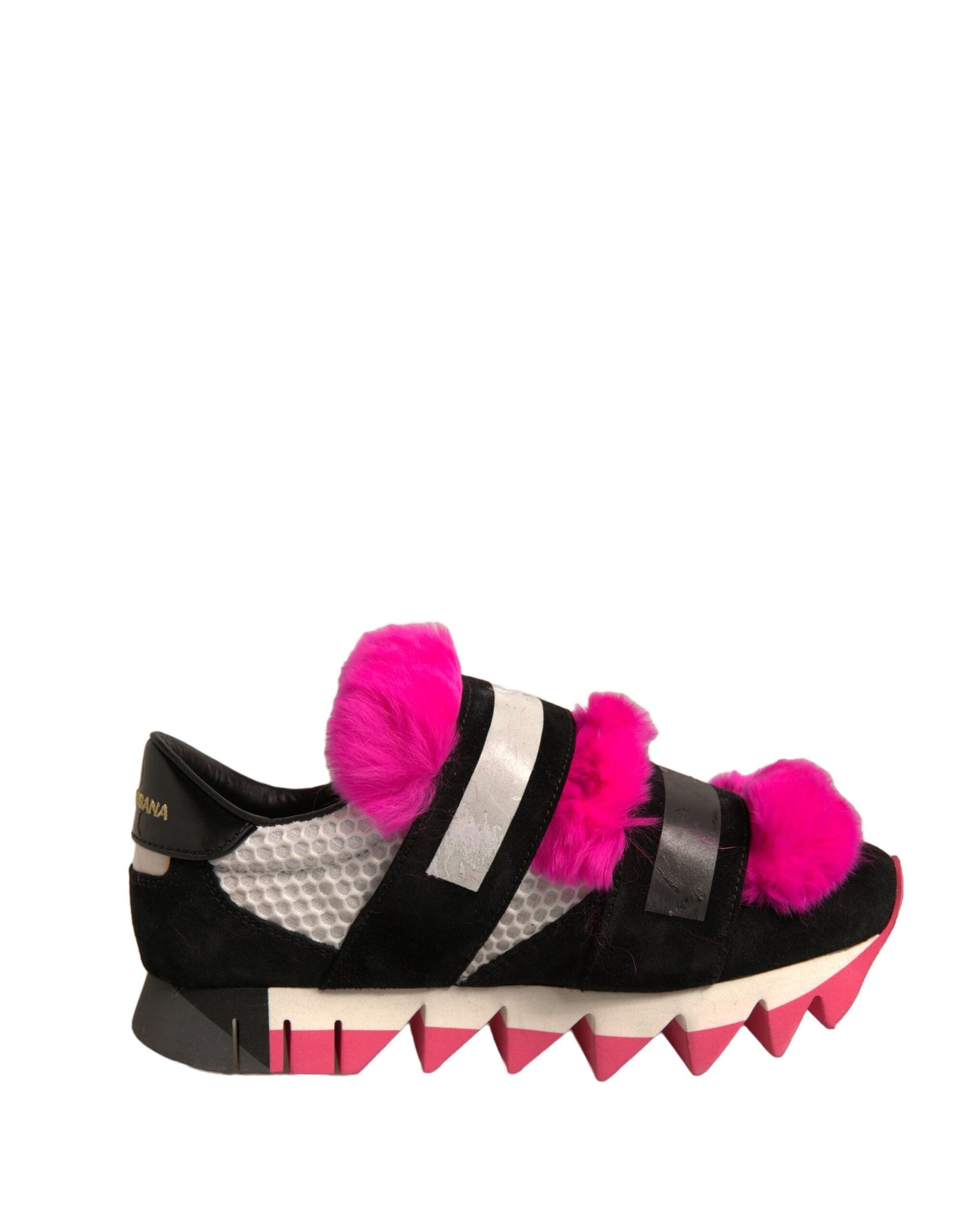 Dolce &amp; Gabbana Zwarte Roze Met Bont Versierde Sneakers Schoenen