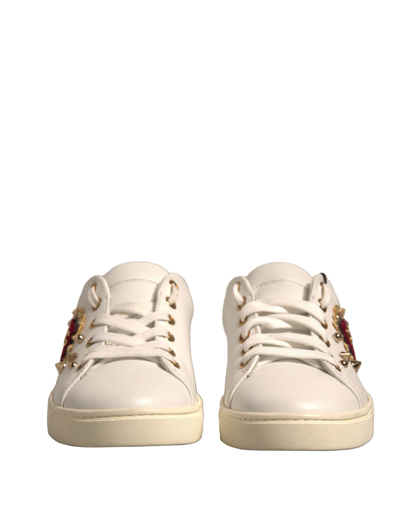Dolce &amp; Gabbana Witte Leren Goud Rode Hart Sneakers Schoenen
