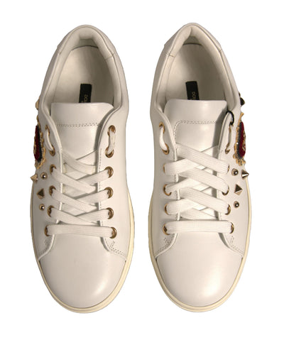 Dolce &amp; Gabbana Witte Leren Goud Rode Hart Sneakers Schoenen