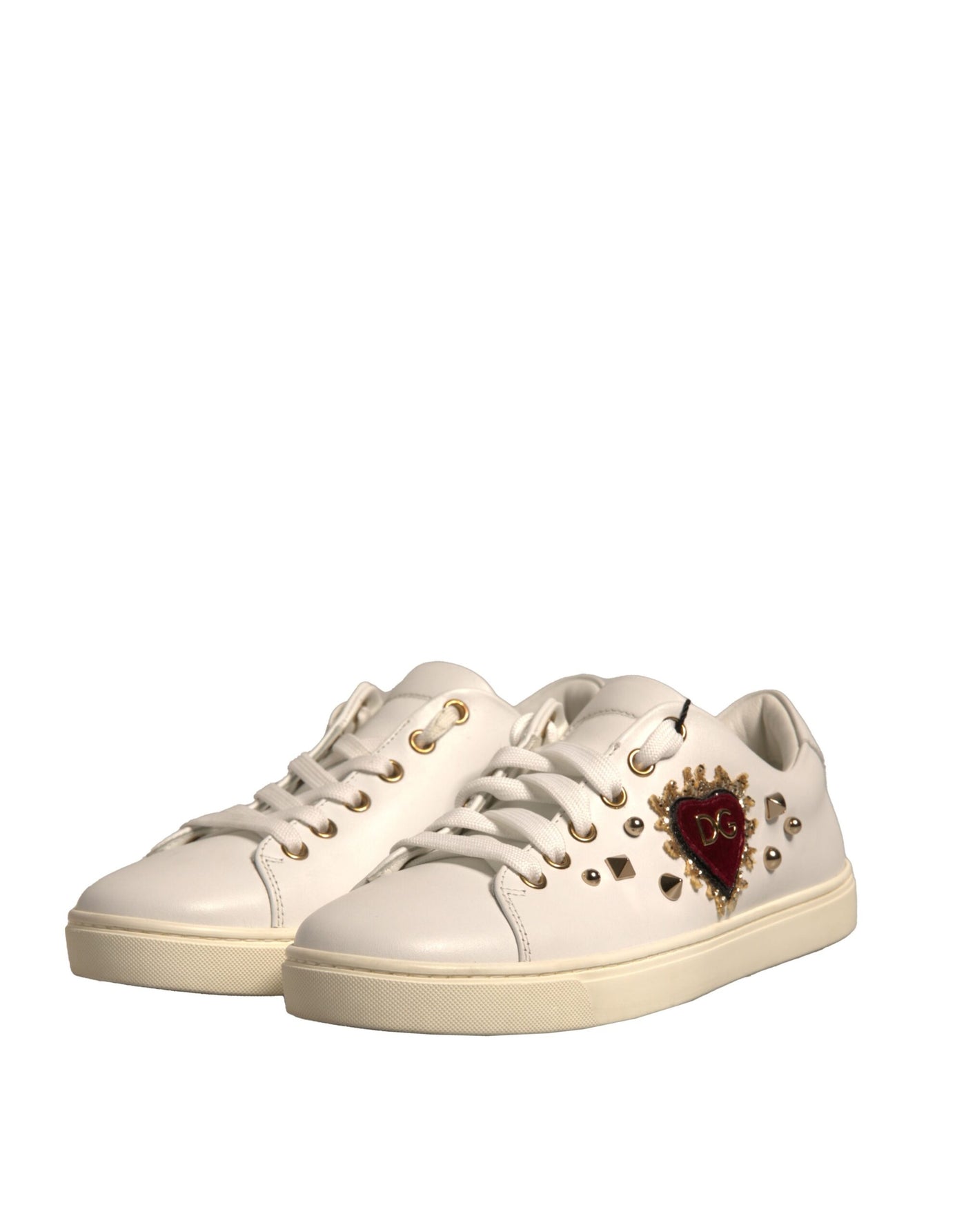 Dolce &amp; Gabbana Witte Leren Goud Rode Hart Sneakers Schoenen