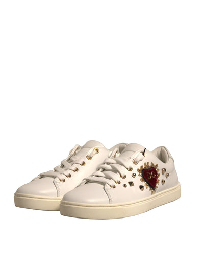 Dolce &amp; Gabbana Witte Leren Goud Rode Hart Sneakers Schoenen