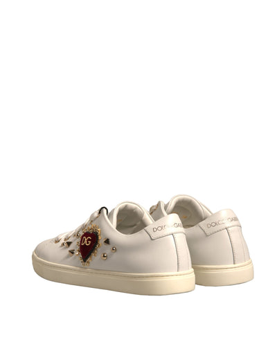 Dolce &amp; Gabbana Witte Leren Goud Rode Hart Sneakers Schoenen