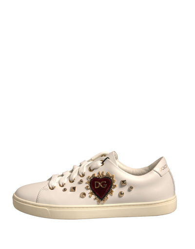 Dolce &amp; Gabbana Witte Leren Goud Rode Hart Sneakers Schoenen