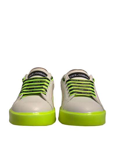 Dolce &amp; Gabbana Wit Gele Portofino Leren Sneakers Schoenen