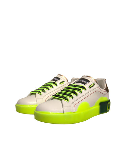 Dolce &amp; Gabbana Wit Gele Portofino Leren Sneakers Schoenen