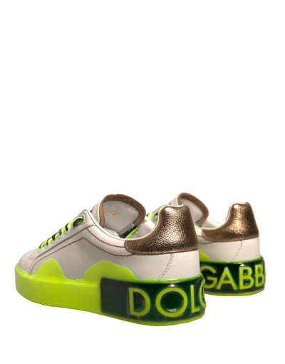 Dolce &amp; Gabbana Wit Gele Portofino Leren Sneakers Schoenen