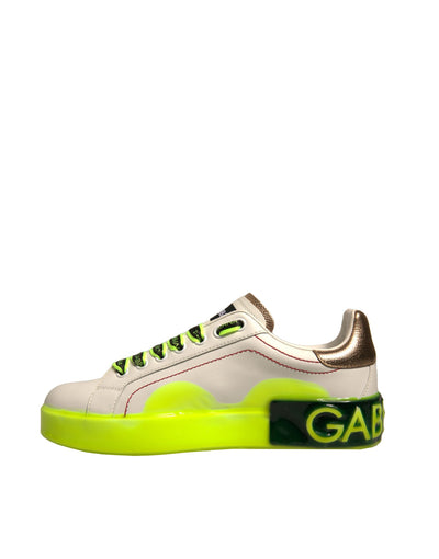 Dolce &amp; Gabbana Wit Gele Portofino Leren Sneakers Schoenen