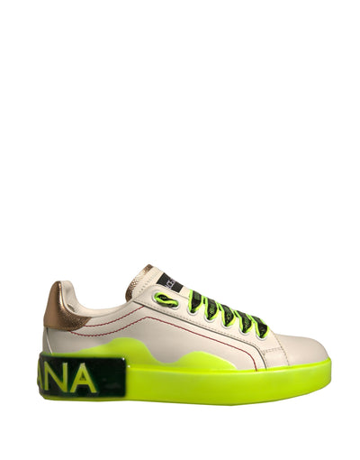 Dolce &amp; Gabbana Wit Gele Portofino Leren Sneakers Schoenen
