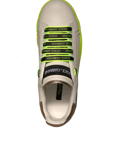 Dolce &amp; Gabbana Wit Gele Portofino Leren Sneakers Schoenen