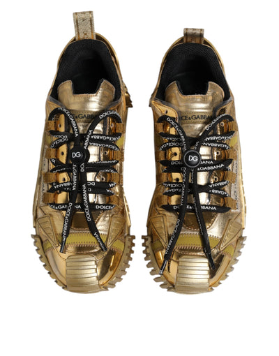Dolce &amp; Gabbana Gold Stretch Lace Up NS1 Sneakers Schoenen