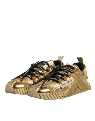 Dolce &amp; Gabbana Gold Stretch Lace Up NS1 Sneakers Schoenen
