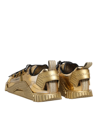 Dolce &amp; Gabbana Gold Stretch Lace Up NS1 Sneakers Schoenen