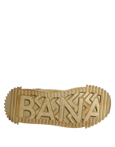 Dolce &amp; Gabbana Gold Stretch Lace Up NS1 Sneakers Schoenen