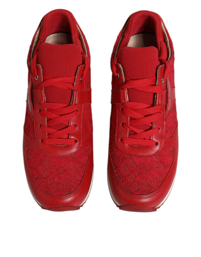 Dolce &amp; Gabbana rode leren sneakers met bloemenkant