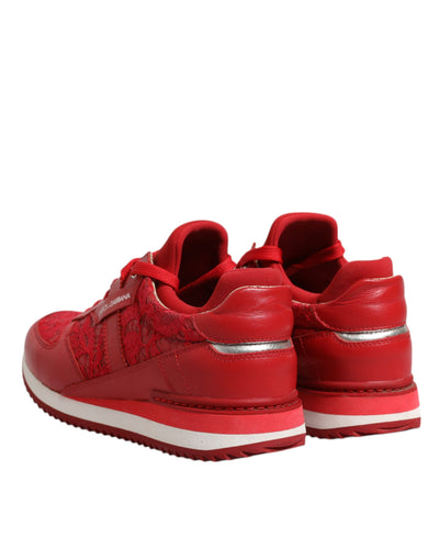 Dolce &amp; Gabbana rode leren sneakers met bloemenkant