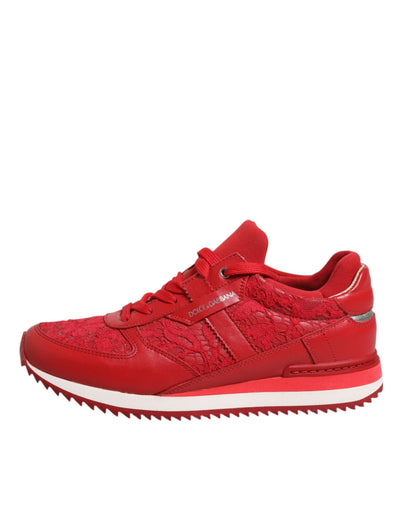 Dolce &amp; Gabbana rode leren sneakers met bloemenkant