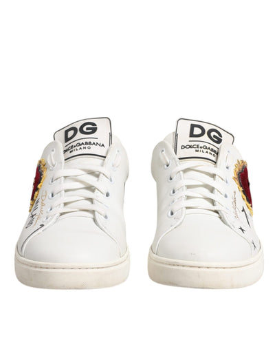 Dolce &amp; Gabbana Witte Leren Sneakers met Hartversiering