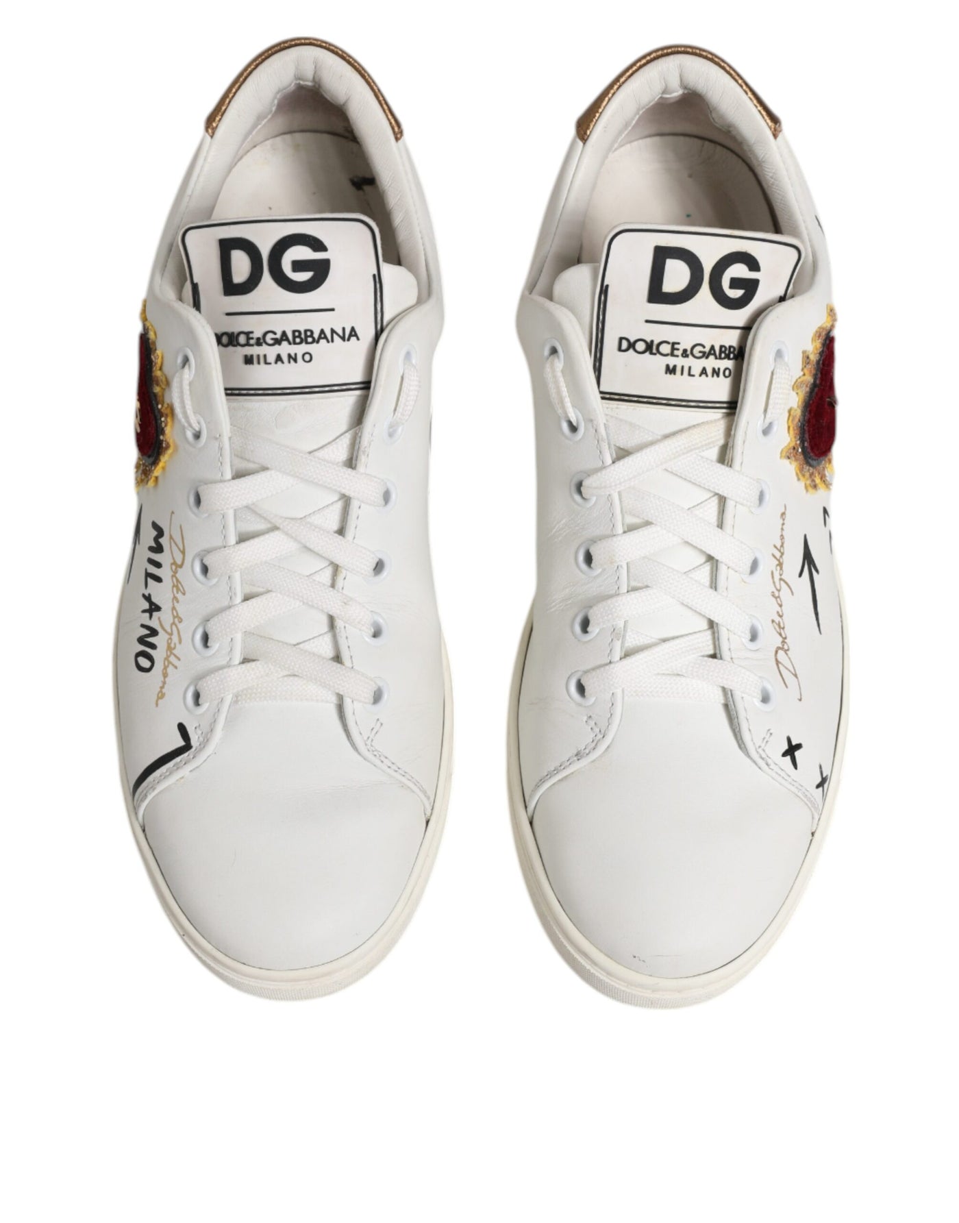 Dolce &amp; Gabbana Witte Leren Sneakers met Hartversiering
