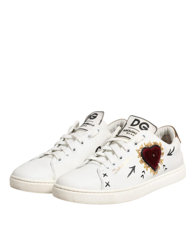 Dolce &amp; Gabbana Witte Leren Sneakers met Hartversiering