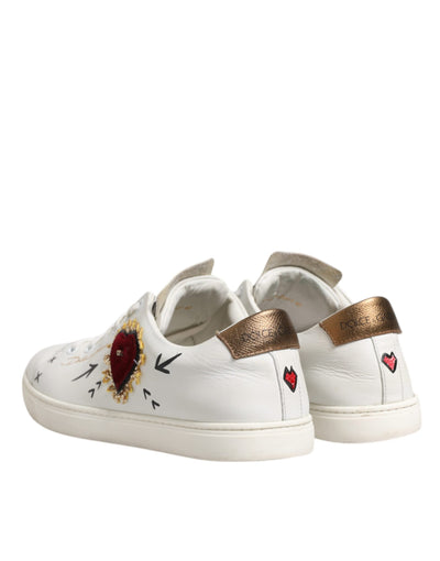 Dolce &amp; Gabbana Witte Leren Sneakers met Hartversiering