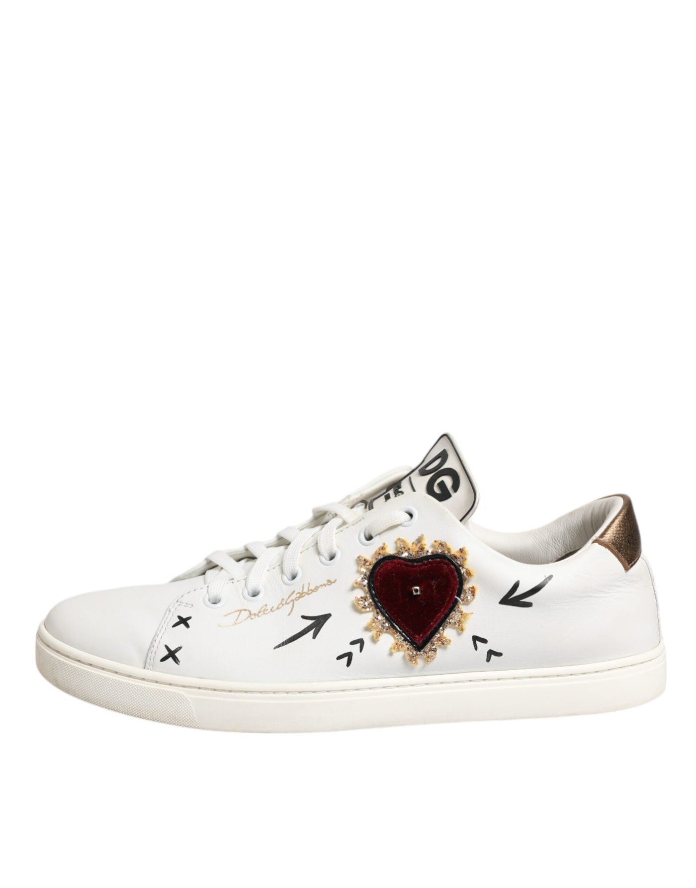 Dolce &amp; Gabbana Witte Leren Sneakers met Hartversiering