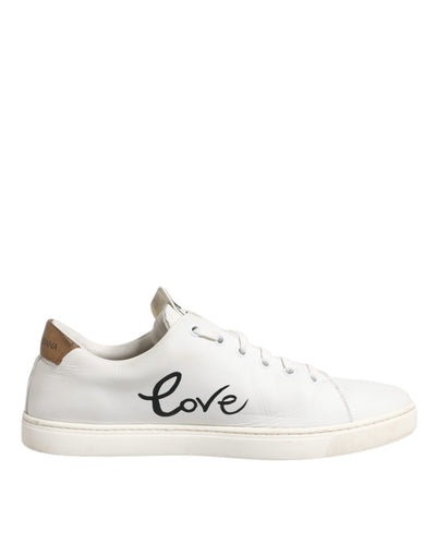 Dolce &amp; Gabbana Witte Leren Sneakers met Hartversiering