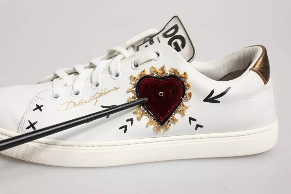 Dolce &amp; Gabbana Witte Leren Sneakers met Hartversiering