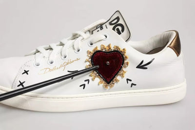 Dolce &amp; Gabbana Witte Leren Sneakers met Hartversiering