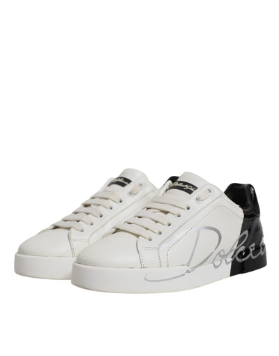 Dolce &amp; Gabbana Wit Zwart Logo Portofino Heren Sneakers