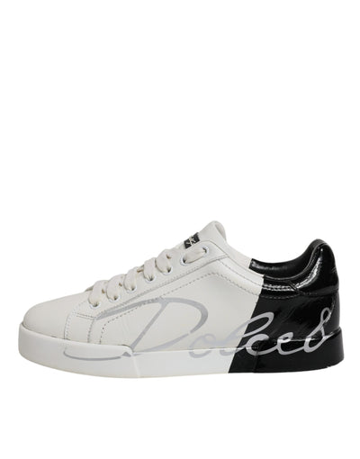 Dolce &amp; Gabbana Wit Zwart Logo Portofino Heren Sneakers