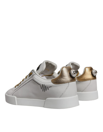 Dolce &amp; Gabbana Witgouden Leren Lage Sneakers Schoenen