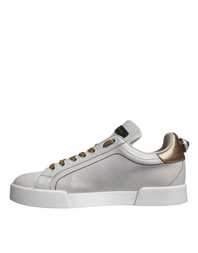 Dolce &amp; Gabbana Witgouden Leren Lage Sneakers Schoenen