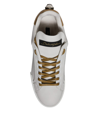 Dolce &amp; Gabbana Witgouden Leren Lage Sneakers Schoenen
