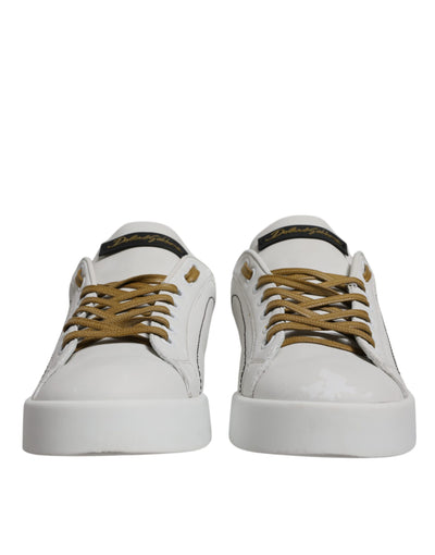 Dolce &amp; Gabbana Witgouden Leren Lage Sneakers Schoenen