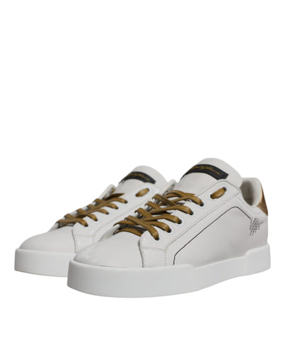 Dolce &amp; Gabbana Witgouden Leren Lage Sneakers Schoenen