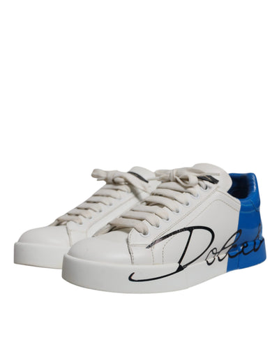 Dolce &amp; Gabbana Wit Blauw Logo Portofino Sneakers Schoenen