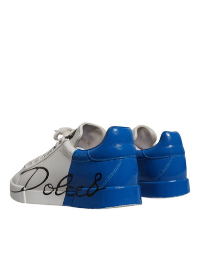 Dolce &amp; Gabbana Wit Blauw Logo Portofino Sneakers Schoenen