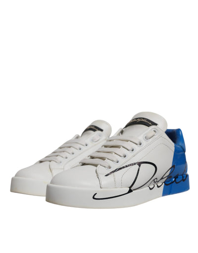 Dolce &amp; Gabbana Wit Blauw Logo Portofino Sneakers Schoenen