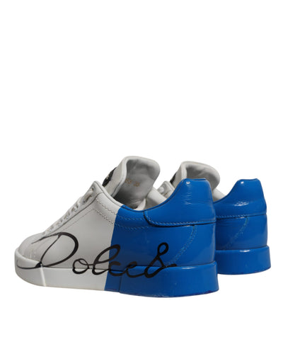Dolce &amp; Gabbana Wit Blauw Logo Portofino Sneakers Schoenen