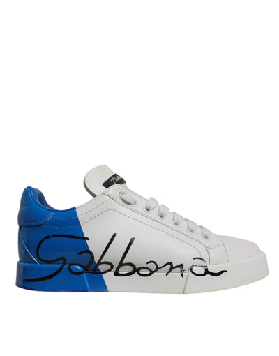 Dolce &amp; Gabbana Wit Blauw Logo Portofino Sneakers Schoenen
