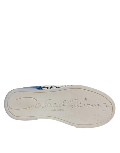 Dolce &amp; Gabbana Wit Blauw Logo Portofino Sneakers Schoenen